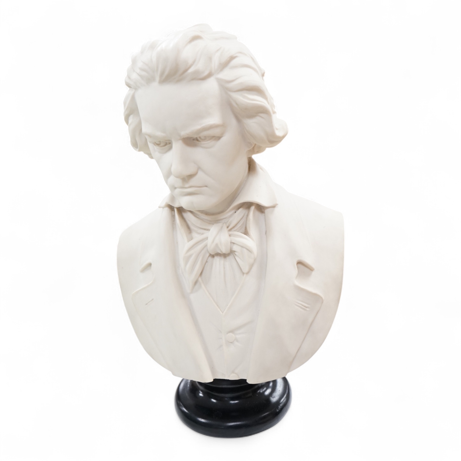 A composition bust of Beethoven, on ebonised plinth, 45cm high